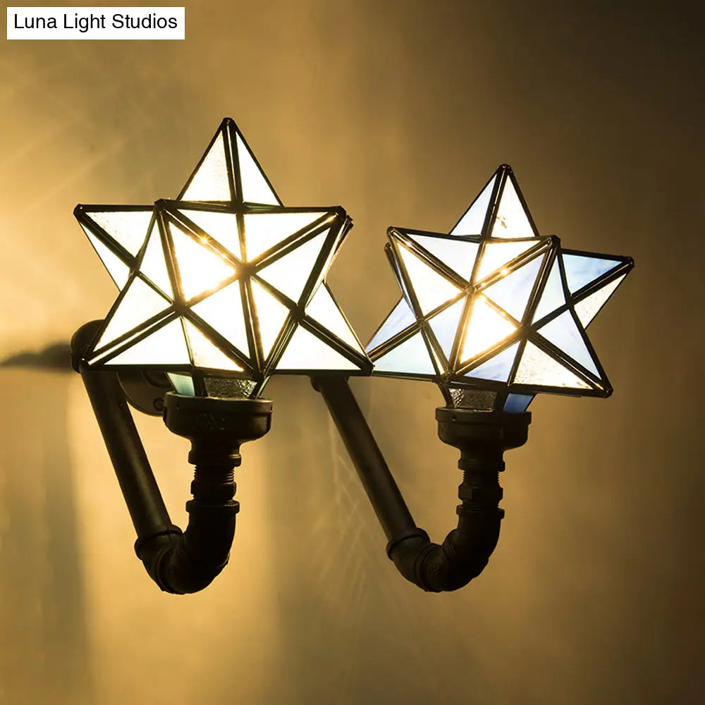 Stained Glass Star Sconce Lamp For Rustic Kitchen Double Wall Lighting In Pink/Green/Blue