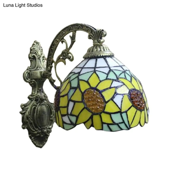 Stained Glass Sunflower Wall Sconce: Yellow Lodge Style Light For Bedroom