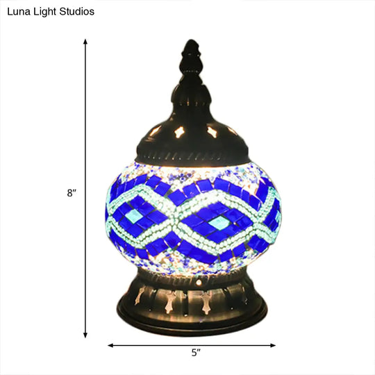 Stained Glass Table Lamp: Red/Yellow/Orange Sphere Traditional 1-Head Task Lighting For Bedroom