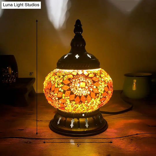 Stained Glass Table Lamp: Red/Yellow/Orange Sphere Traditional 1-Head Task Lighting For Bedroom