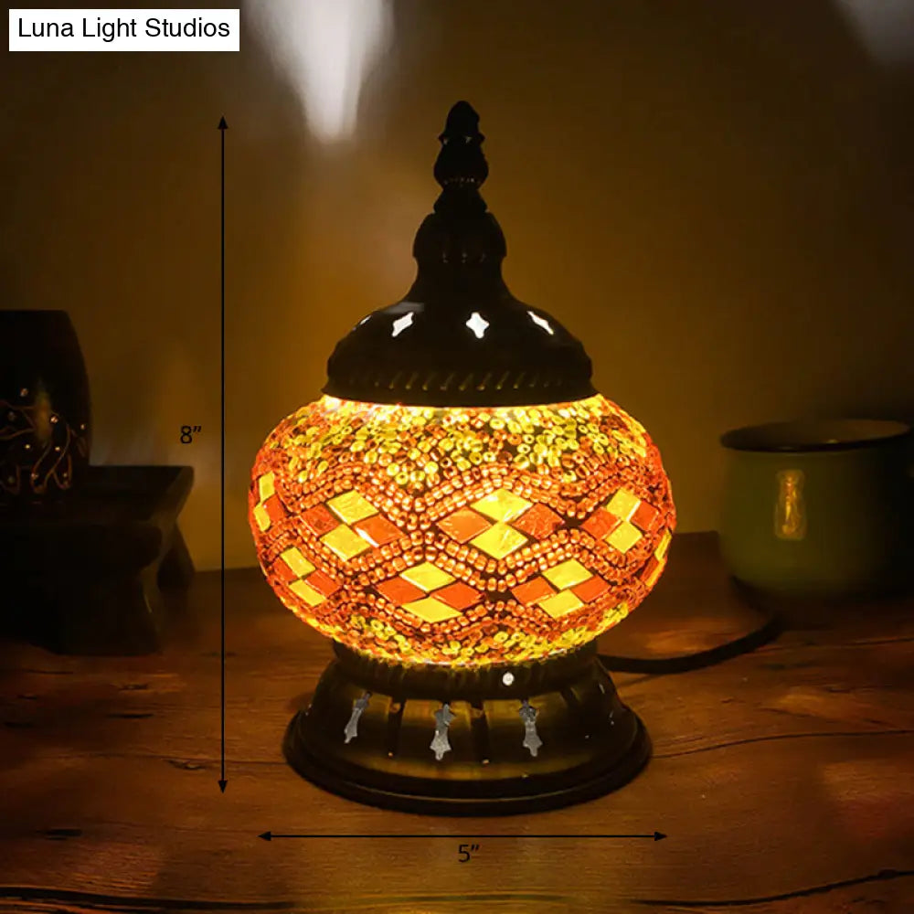 Stained Glass Table Lamp: Red/Yellow/Orange Sphere Traditional 1-Head Task Lighting For Bedroom