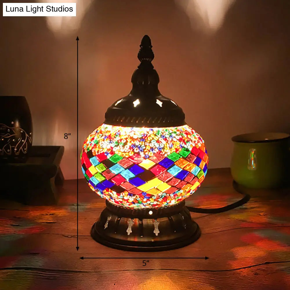 Stained Glass Table Lamp: Red/Yellow/Orange Sphere Traditional 1-Head Task Lighting For Bedroom