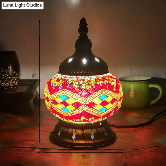 Stained Glass Table Lamp: Red/Yellow/Orange Sphere Traditional 1-Head Task Lighting For Bedroom