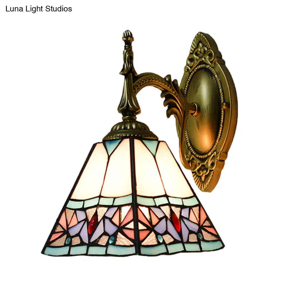 Stained Glass Tiffany Art Deco Wall Mount Light In Pink - Ideal For Bedroom