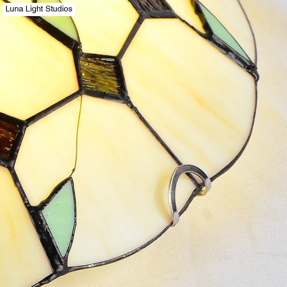 Stained Glass Tiffany Ceiling Light Fixture - 3 Bulbs Bowl Flush Lighting For Living Room