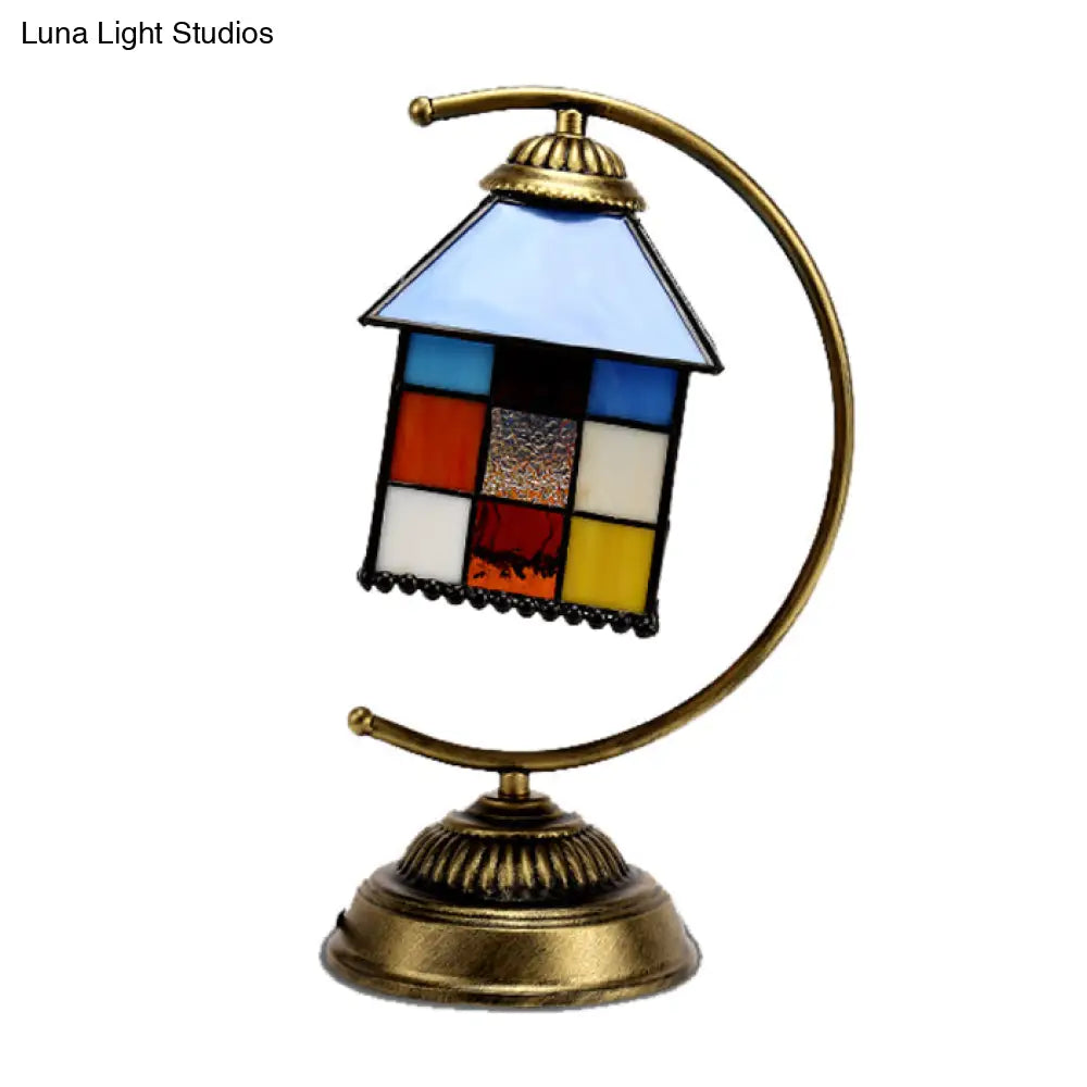 Stained Glass Tiffany Desk Lamp With Brass Finish - Hotel Hanging House Light