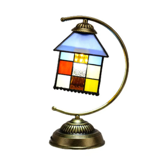 Stained Glass Tiffany Desk Lamp With Brass Finish - Hotel Hanging House Light