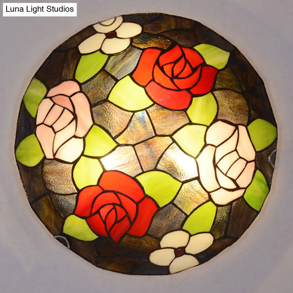 Stained Glass Tiffany Floral Flush Mount Ceiling Light Fixture