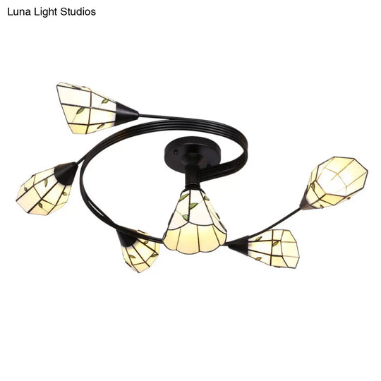 Stained Glass Tiffany Flower Ceiling Light: Semi Flush Mount For Living Room