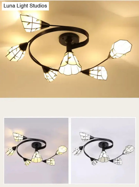 Stained Glass Tiffany Flower Ceiling Light: Semi Flush Mount For Living Room