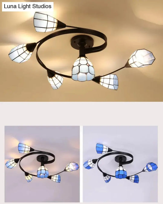 Stained Glass Tiffany Flower Ceiling Light: Semi Flush Mount For Living Room