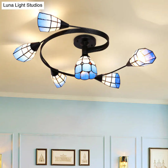 Stained Glass Tiffany Flower Ceiling Light: Semi Flush Mount For Living Room