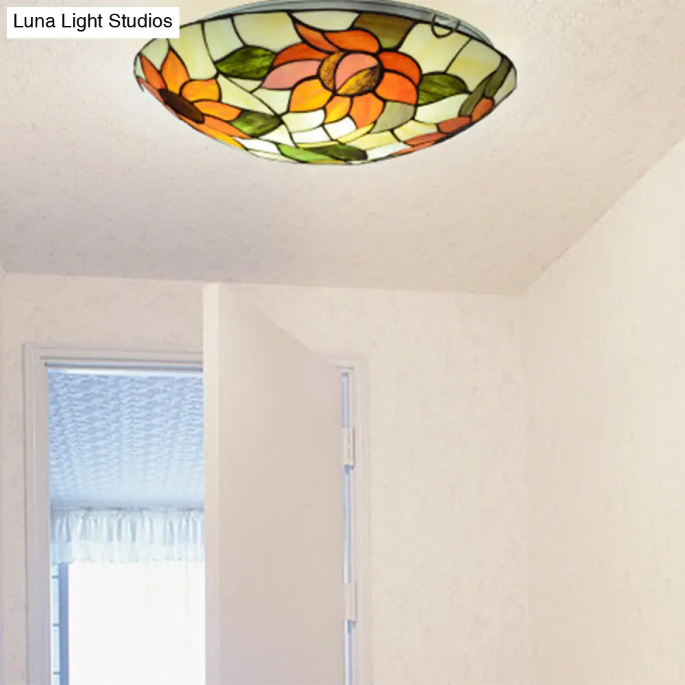 Stained Glass Tiffany Flush Mount Sunflower Ceiling Light - Beautiful & Functional Fixture