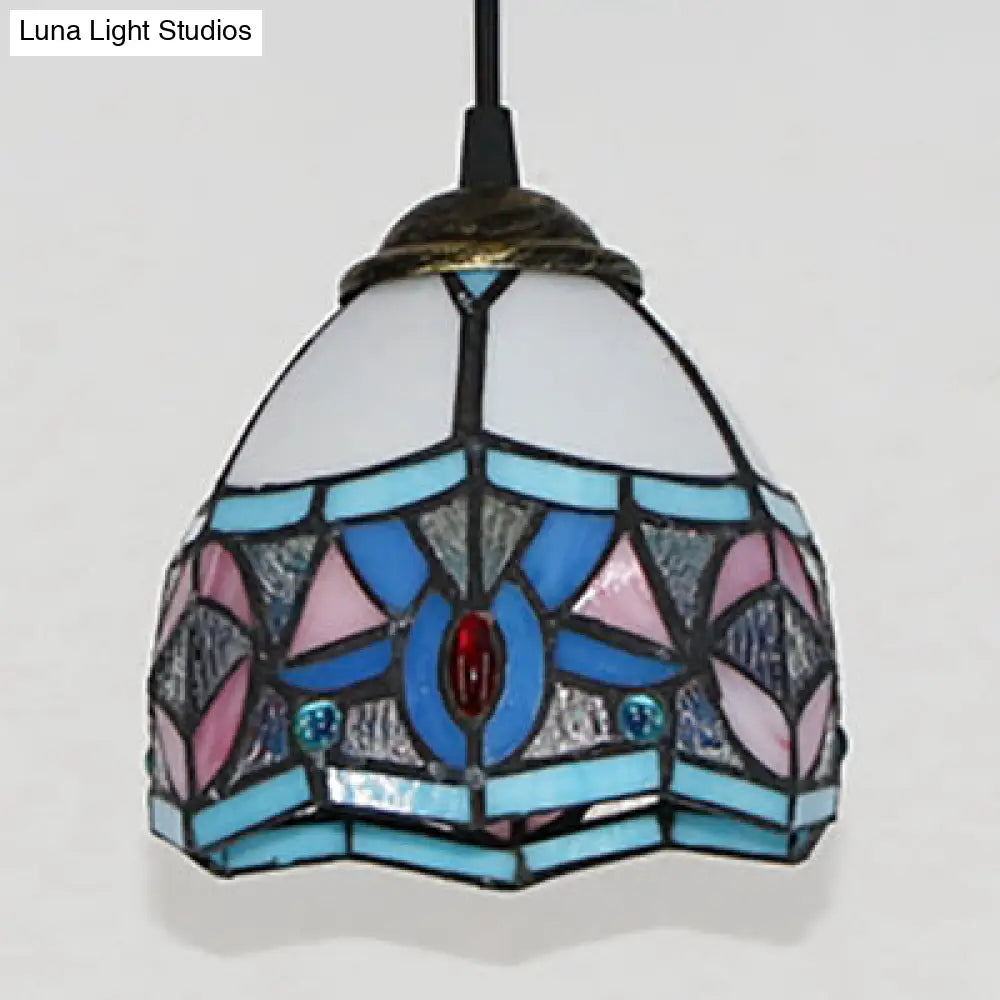 Stained Glass Tiffany Mini Pendant Light - Black Finish