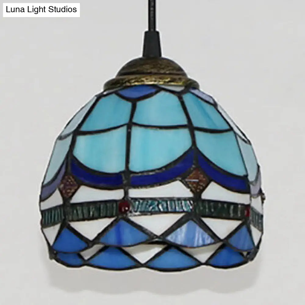 Black Stained Glass Tiffany Mini Bowl Pendant Light - Single Hanging Lamp