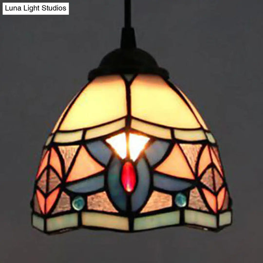 Black Stained Glass Tiffany Mini Bowl Pendant Light - Single Hanging Lamp / Magnolia