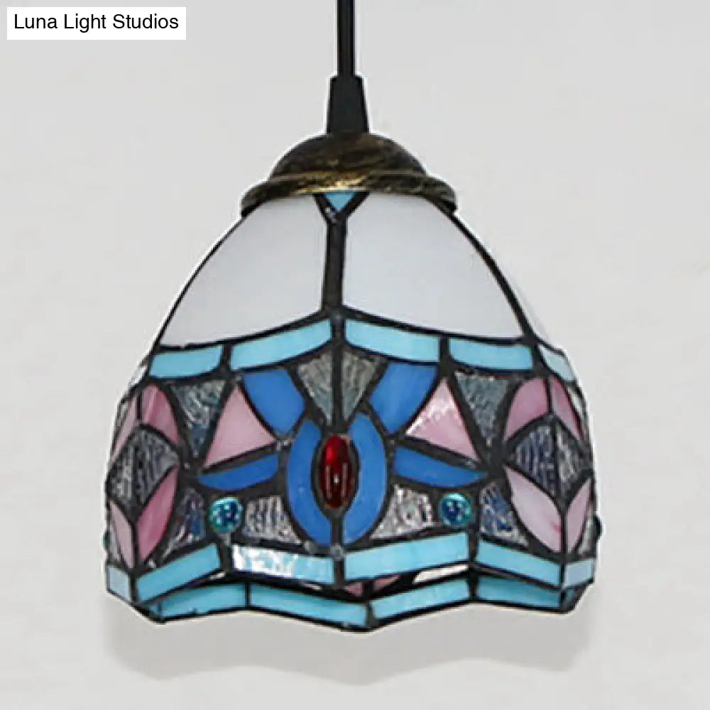 Black Stained Glass Tiffany Mini Bowl Pendant Light - Single Hanging Lamp