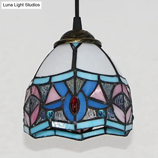 Black Stained Glass Tiffany Mini Bowl Pendant Light - Single Hanging Lamp