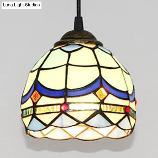 Black Stained Glass Tiffany Mini Bowl Pendant Light - Single Hanging Lamp / Baroque