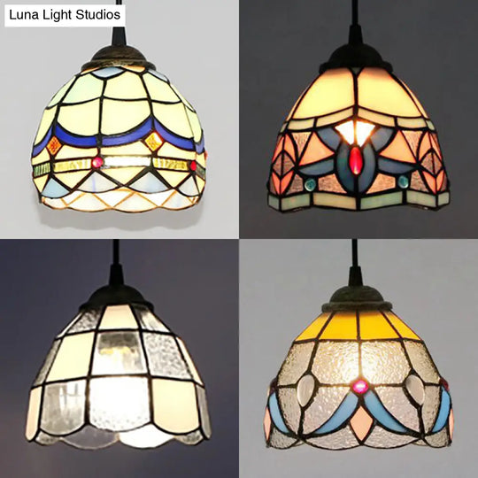 Black Stained Glass Tiffany Mini Bowl Pendant Light - Single Hanging Lamp