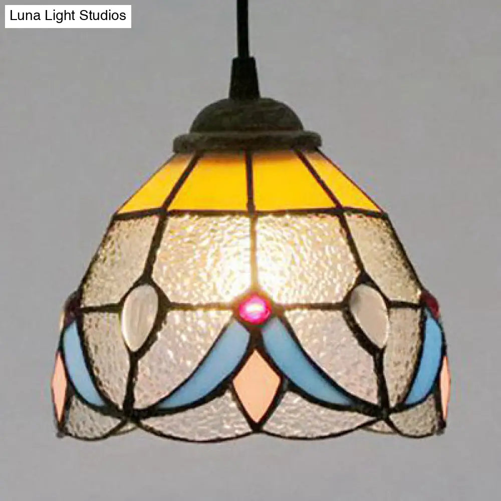 Black Stained Glass Tiffany Mini Bowl Pendant Light - Single Hanging Lamp / Frosted