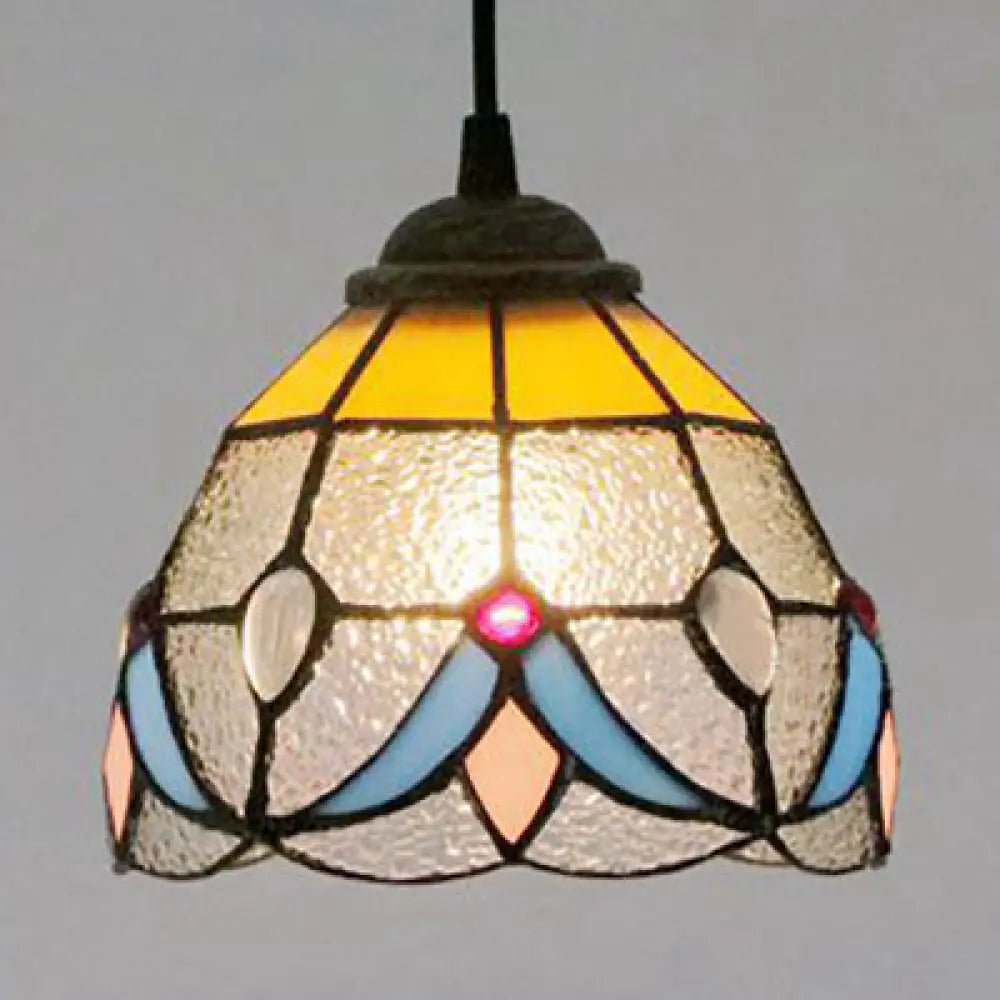 Stained Glass Tiffany Mini Pendant Light - Black Finish / Frosted