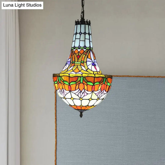 12/16 Flower Chandelier: Stained Glass Tiffany Pendant Light Fixture | Antique Bronze Finish / 12