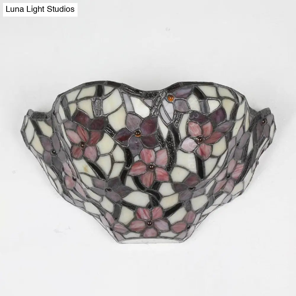 Stained Glass Tiffany Rustic Wall Sconce: Floral Front Door Light In Black & Red