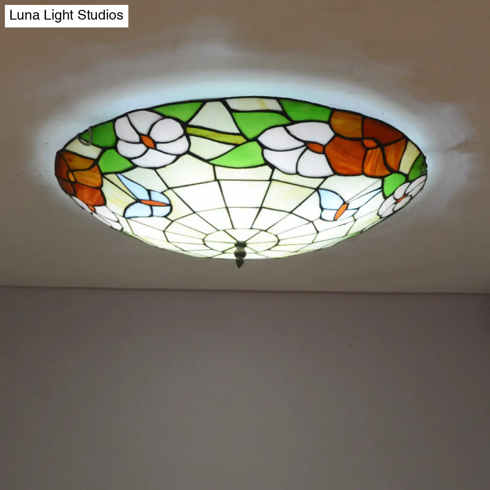 Stained Glass Tiffany-Style Ceiling Light In Multicolored Bowl Design For Bedroom