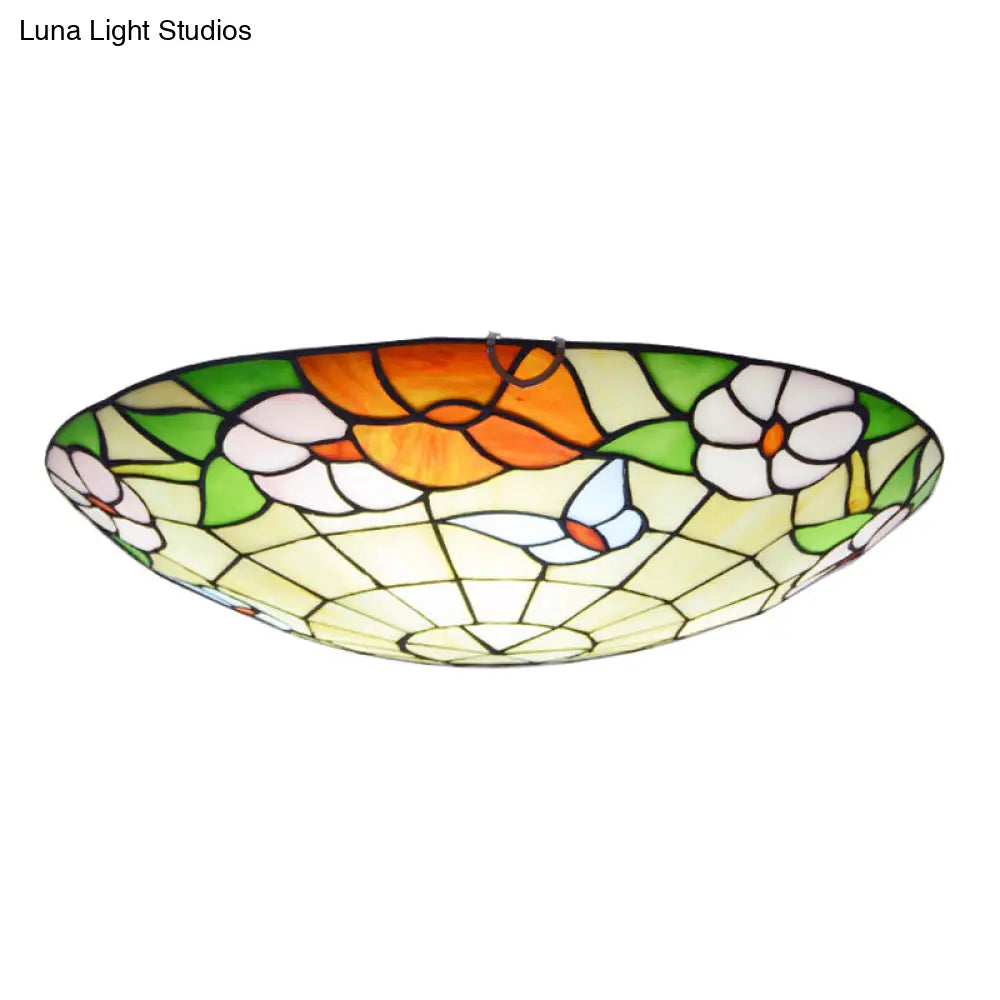 Stained Glass Tiffany - Style Ceiling Light In Multicolored Bowl Design For Bedroom