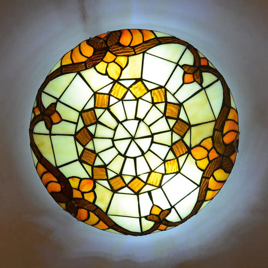 Stained Glass Tiffany - Style Ceiling Light In Multicolored Bowl Design For Bedroom Brown / 12’