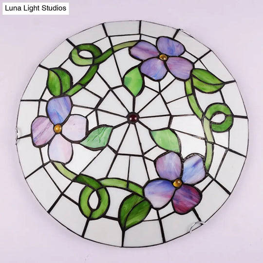 Stained Glass Tiffany-Style Flower Flush Mount Ceiling Light