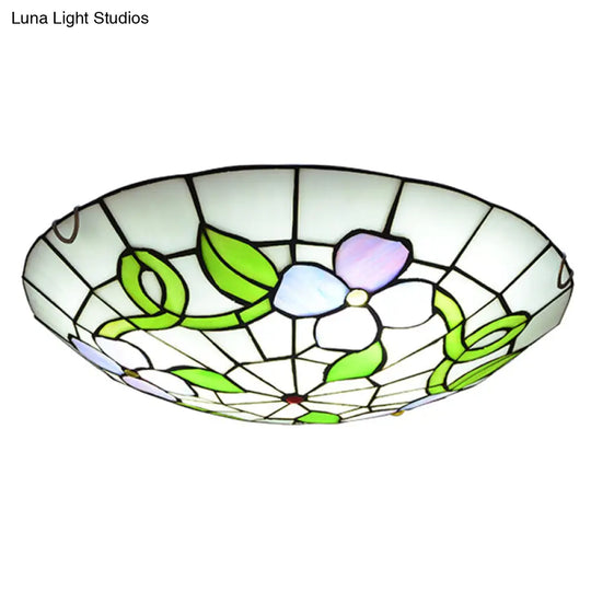 Stained Glass Tiffany-Style Flower Flush Mount Ceiling Light Green / 12