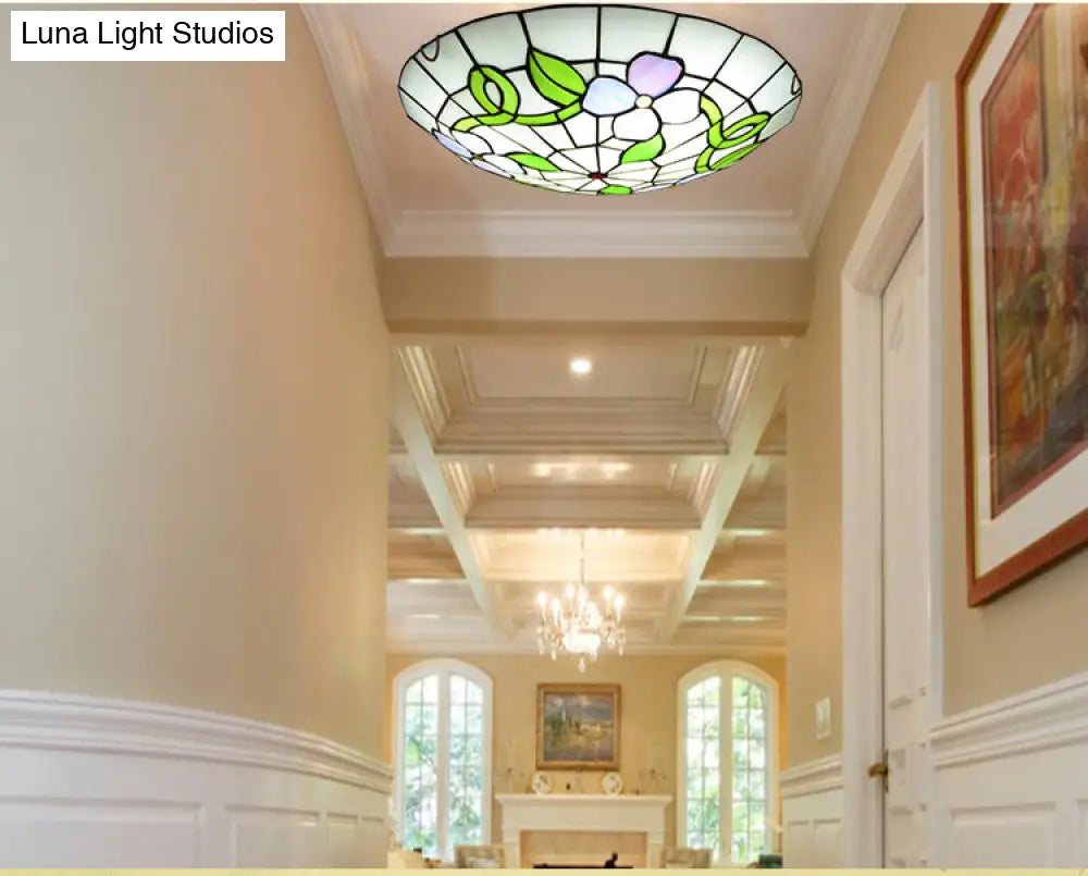 Stained Glass Tiffany - Style Flower Flush Mount Ceiling Light