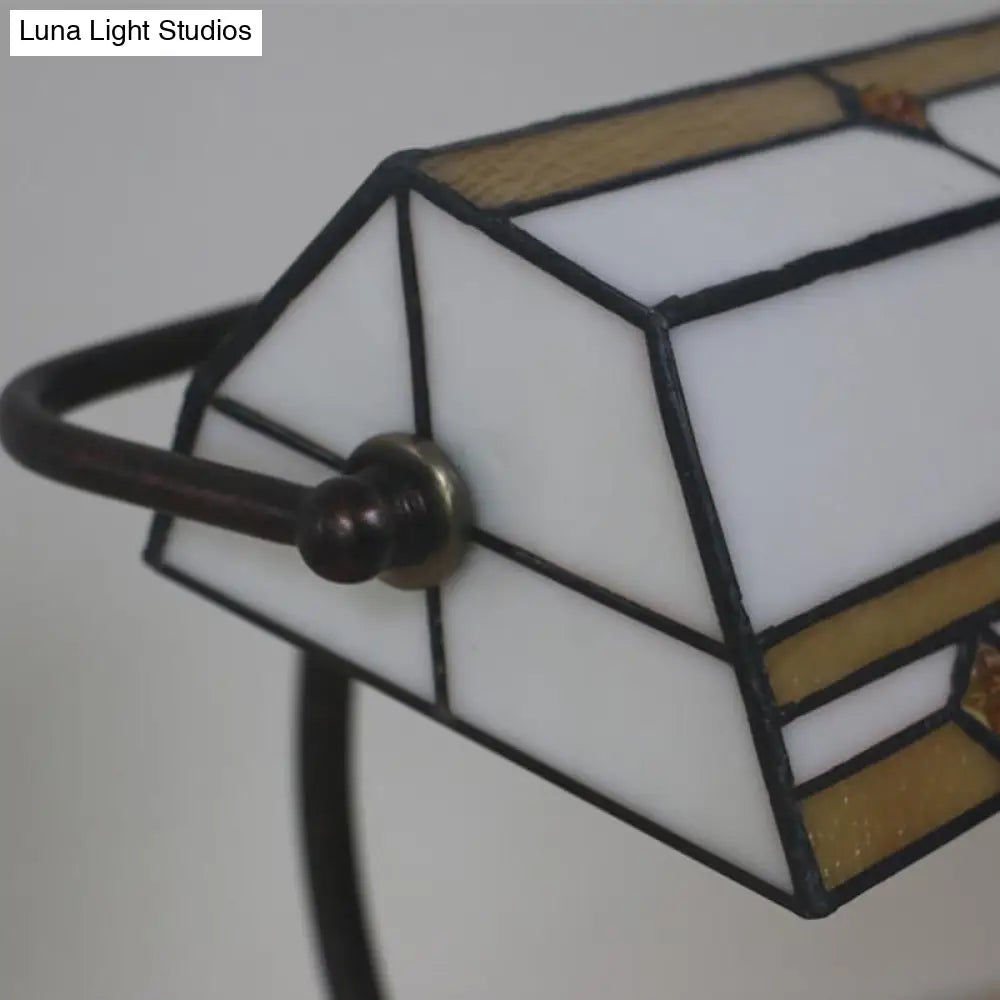 Stained Glass Tiffany Style Nightstand Table Light - White Gem-Like Single Head With Pull Chain