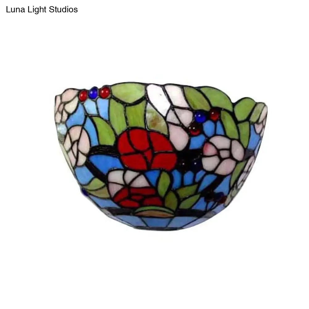 Stained Glass Tiffany Wall Sconce - Elegant Floral Design For Indoor Living Room Lighting