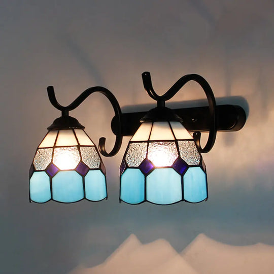 Stained Glass Tiffany Wall Sconce With 2 Light Heads In Multi-Color Options - Ideal For Bathrooms