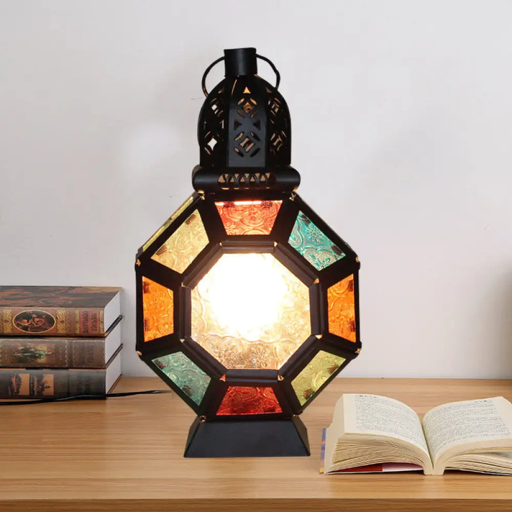 Stained Glass Turtle Shell Desk Light: Kids Moroccan Table Lamp - Black Finish