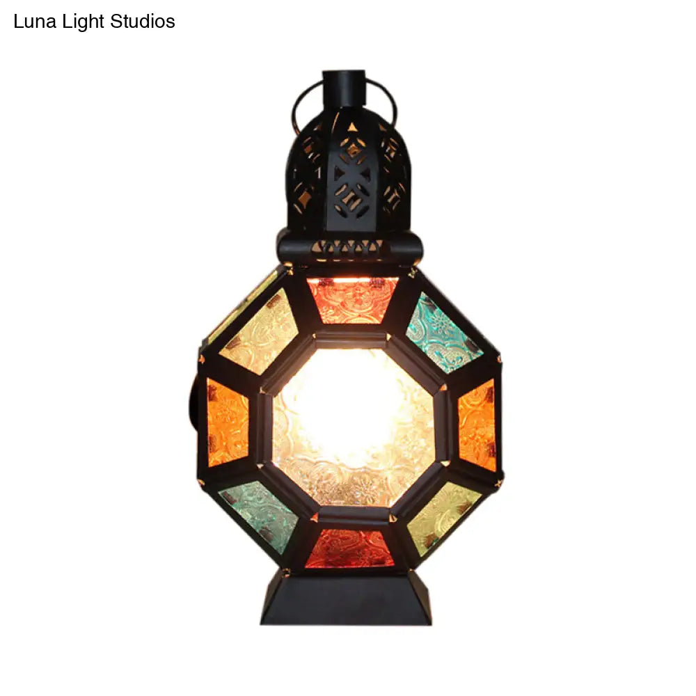 Stained Glass Turtle Shell Desk Light: Kids Moroccan Table Lamp - Black Finish