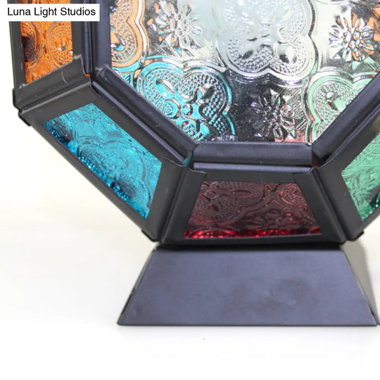 Stained Glass Turtle Shell Desk Light: Kids Moroccan Table Lamp - Black Finish