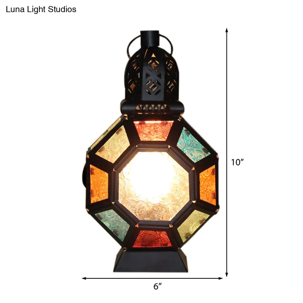 Stained Glass Turtle Shell Desk Light: Kids Moroccan Table Lamp - Black Finish