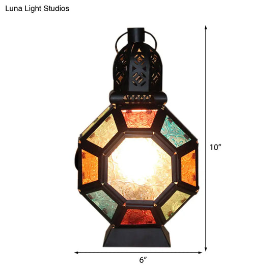 Stained Glass Turtle Shell Desk Light: Kids Moroccan Table Lamp - Black Finish