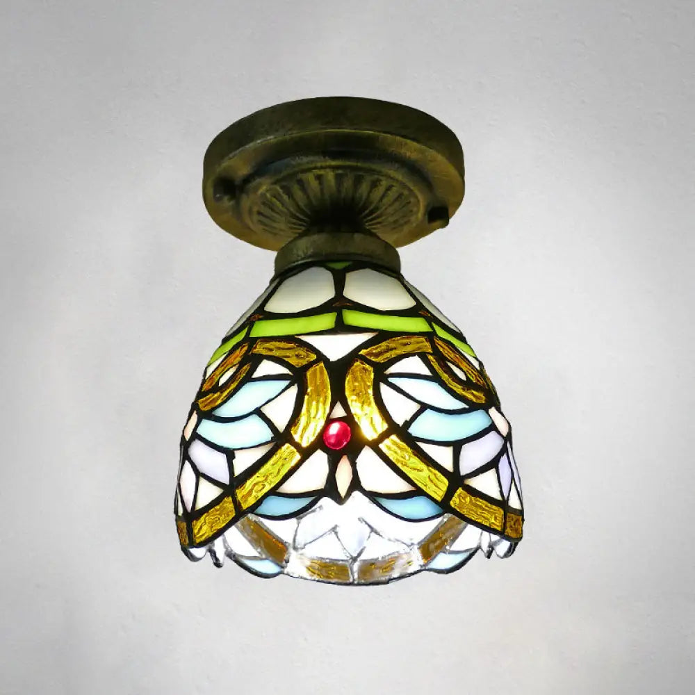 Stained Glass Vintage Dome Ceiling Light Fixture For Corridor - Semi Flush Includes 1 Bulb Gold / 6’