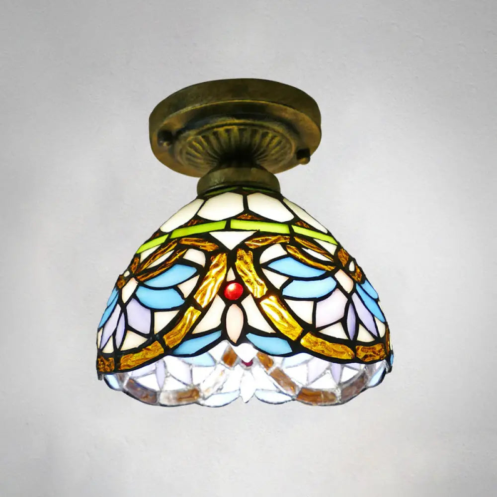 Stained Glass Vintage Dome Ceiling Light Fixture For Corridor - Semi Flush Includes 1 Bulb Gold / 8’
