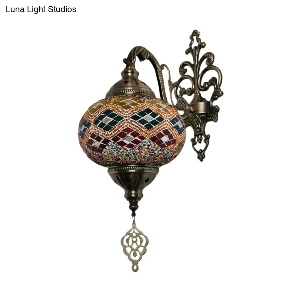 Stained Glass Wall Light With Moroccan Sphere Design - Vibrant Yellow/Orange/Green Perfect For