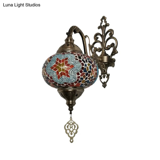 Stained Glass Wall Light With Moroccan Sphere Design - Vibrant Yellow/Orange/Green Perfect For