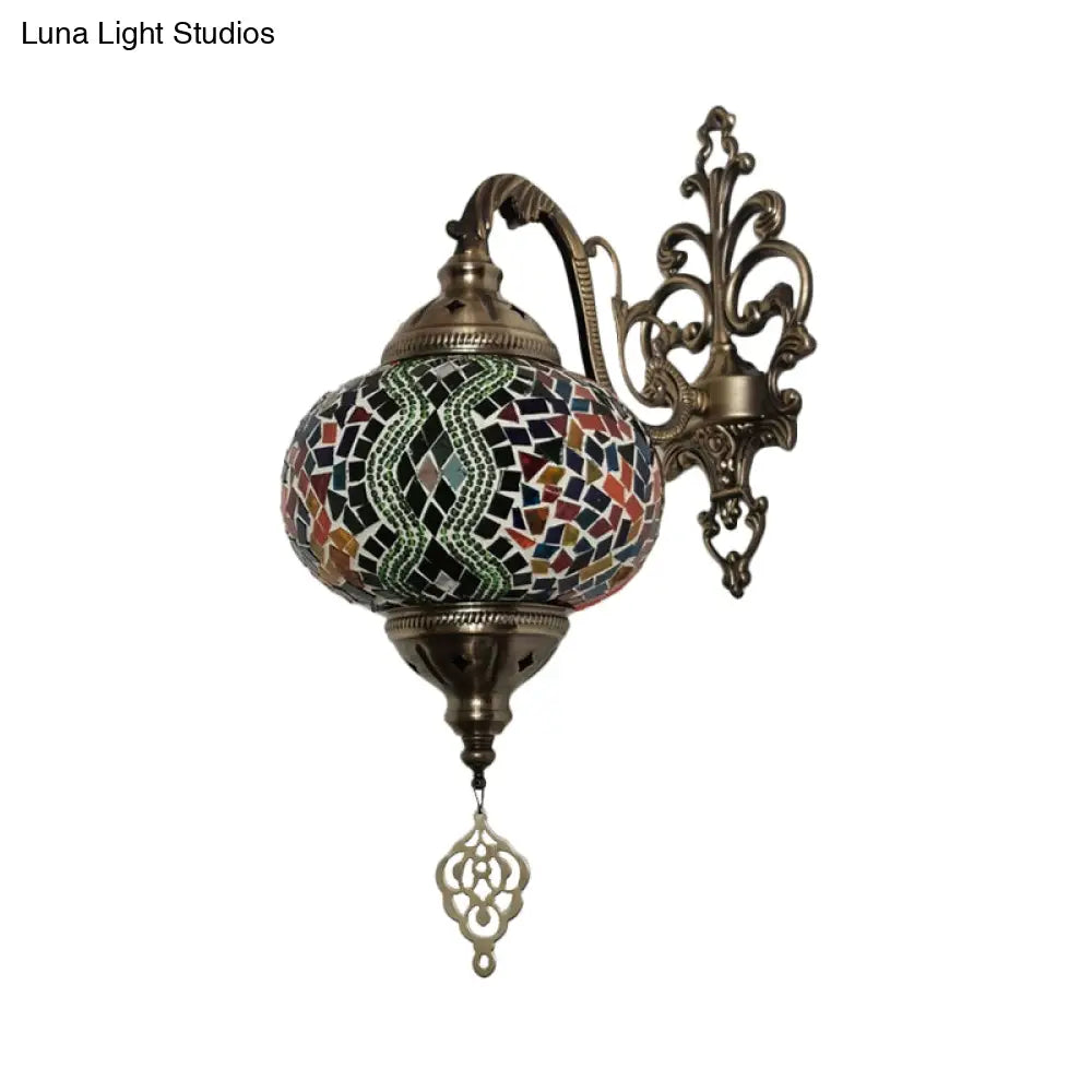 Stained Glass Wall Light With Moroccan Sphere Design - Vibrant Yellow/Orange/Green Perfect For