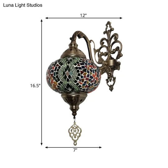 Stained Glass Wall Light With Moroccan Sphere Design - Vibrant Yellow/Orange/Green Perfect For