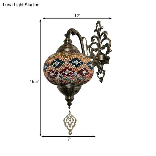 Stained Glass Wall Light With Moroccan Sphere Design - Vibrant Yellow/Orange/Green Perfect For