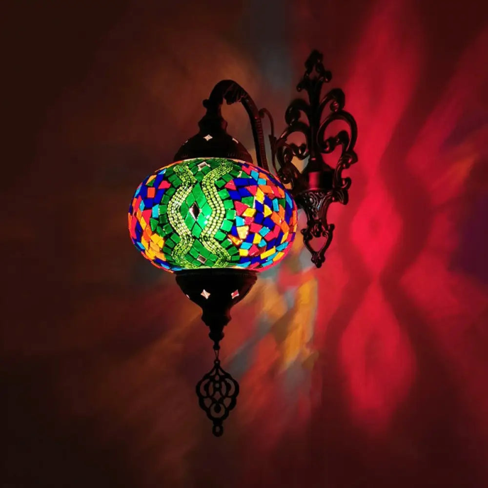 Stained Glass Wall Light With Moroccan Sphere Design - Vibrant Yellow/Orange/Green Perfect For